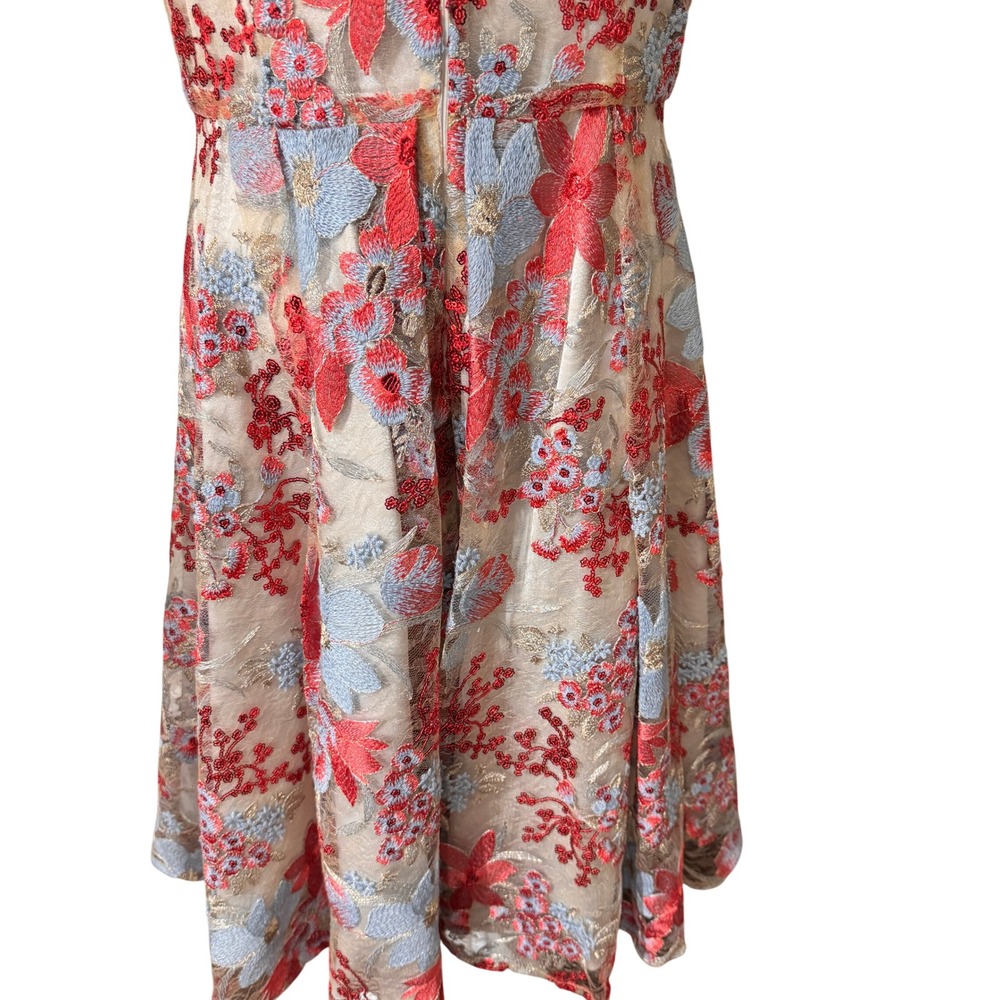 Tahari Floral Sequin Embroidered Dress Sand Scarlet Sky 10 Wedding Cocktail‎ NWT - Picture 14 of 16